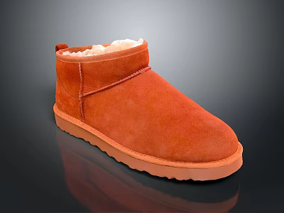 Warm Orange Suede Short Snow Boots With Fleece Lining And Rubber Sole 3d model