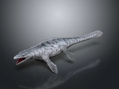 Realistic Prehistoric Marine Reptile Model With Gray Skin Open Mouth And Flippers 3d model