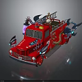 Red Fire Truck With Decorative Wings Ladder And Stylized Equipment Details