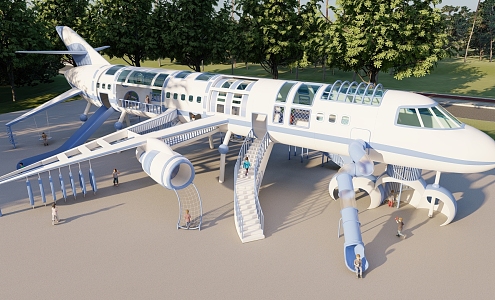 Children's Amusement Aviation Aircraft Combination Slide 3d model