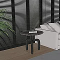 Modern Side Table with Marble Top Curved Legs by White Sofa Blinds Holding Book Item