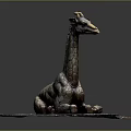 Lying Giraffe Sculpture on Blue Mat with Brown Base in Dark Background
