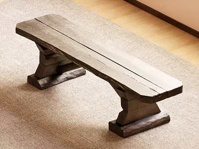Sturdy Wooden Bench with Thick Solid Legs on Indoor Carpeted Floor 3d model