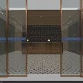 Modern Luxurious Elevator Lobby Interior With Glass Doors Wooden Walls And Recessed Lighting