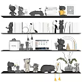 Modern Decorative Ornament Set With Teddy Bears Books Figurines And Plants On Shelf
