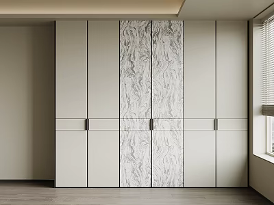 Modern White Wardrobe With Sleek Design And Marble Textured Central Panel 3d model