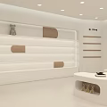 Elegant Modern Clothing Store Interior With White Display Racks Wooden Elements And Round Decor