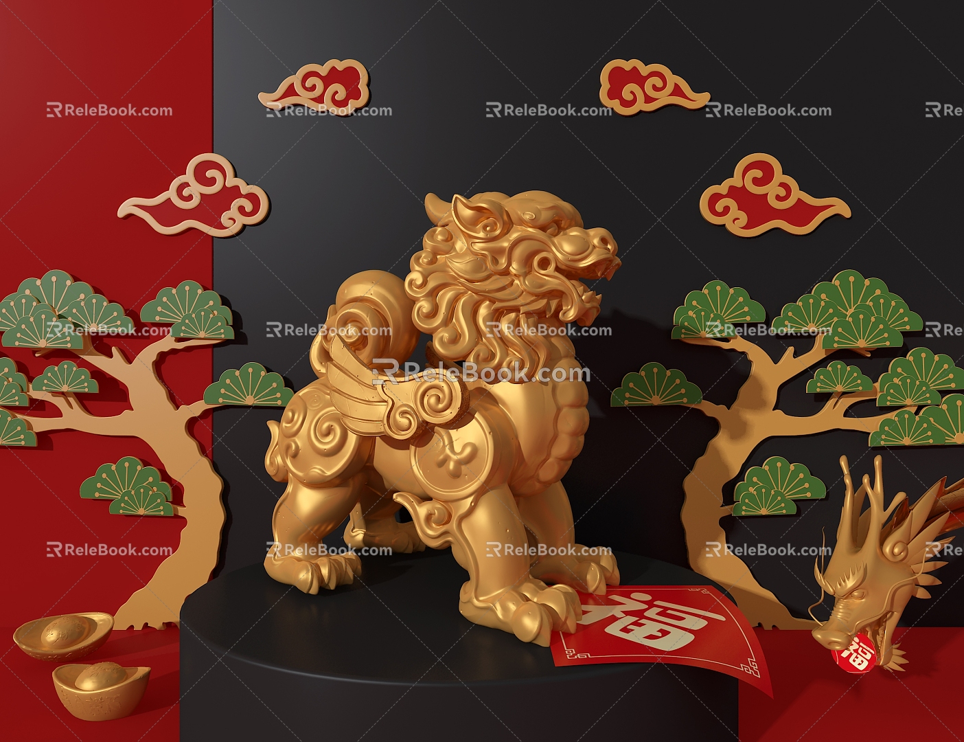 Golden Kirin Flying Kirin National Tide Ornaments 3d model