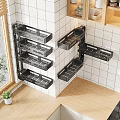 Kitchen Wall Mounted Black Shelf Storage Decor Set On White Tile Wall With Wooden Floor