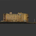Vintage Multi Story Building Complex Architectural Model With Yellow Brown Facades And Textured Ground