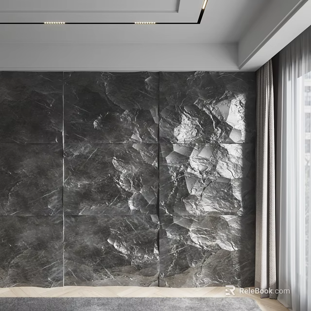 Modern Dark Gray Textured Stone Background Wall With Irregular Surface Panels 3d model