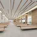 Modern Station Hall Interior With Linear Ceiling Light Columns Brown Benches And Large Windows 3d model