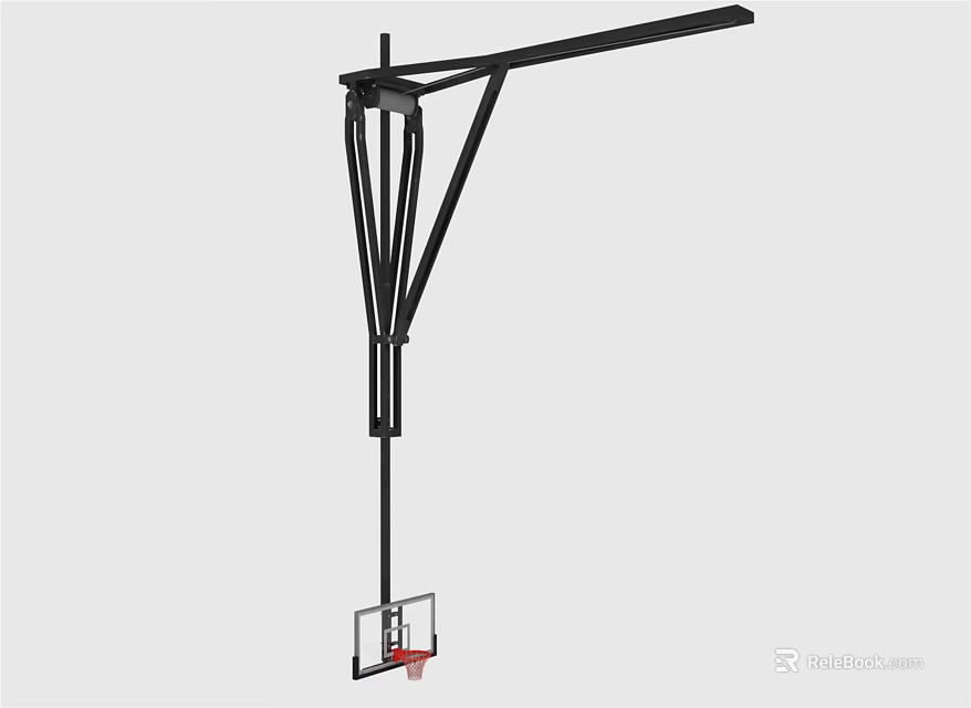 Durable Basketball Sports Equipment Cantilever Hoop With Steel Frame Backboard And Net 3d model 