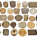 Collection of Woven Baskets in Various Shapes and Materials for Home Decor