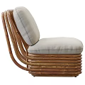 Modern Leisure Chair With Curved Wooden Frame And Light Beige Cushion