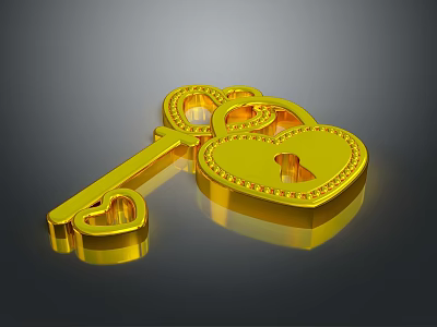 Stylish Clothing Accessories With Golden Key And Heart Shaped Lock Design 3d model