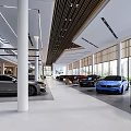 Modern Car Showroom Interior With Luxury Cars Sofas And Large Windows Columns