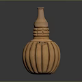 Copper Gourd Shaped Sculpture With Narrow Neck Decorative Handles And Textured Surface