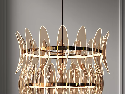 Modern Golden Chandelier With Curved Transparent Blades And Elegant Lighting Design 3d model