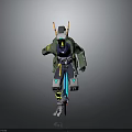 Futuristic Robot Armor With Green Blue Metal Plates And Glowing Lights