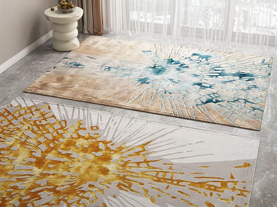 Square Rug With Abstract Blue Gold Splash Pattern For Modern Living Room Floor Decor 3d model
