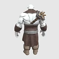 Orc Warrior Spiked Gauntlet Weapon With Brown Armored Outfit And Gold Accents