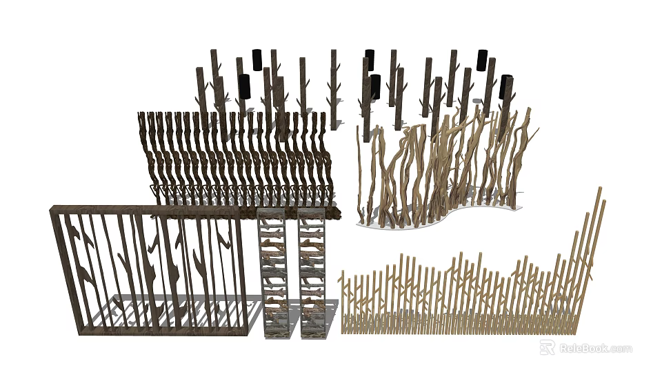 Various Design Room Dividers Featuring Wooden Sticks And Metal Frames For Decor 3d model 