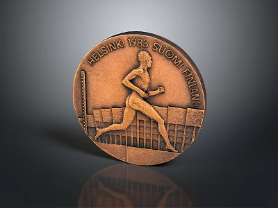 Helsinki 1952 Suomi Finaali Copper Medal Round With Running Female Figure Collectible Daily Life Item 3d model