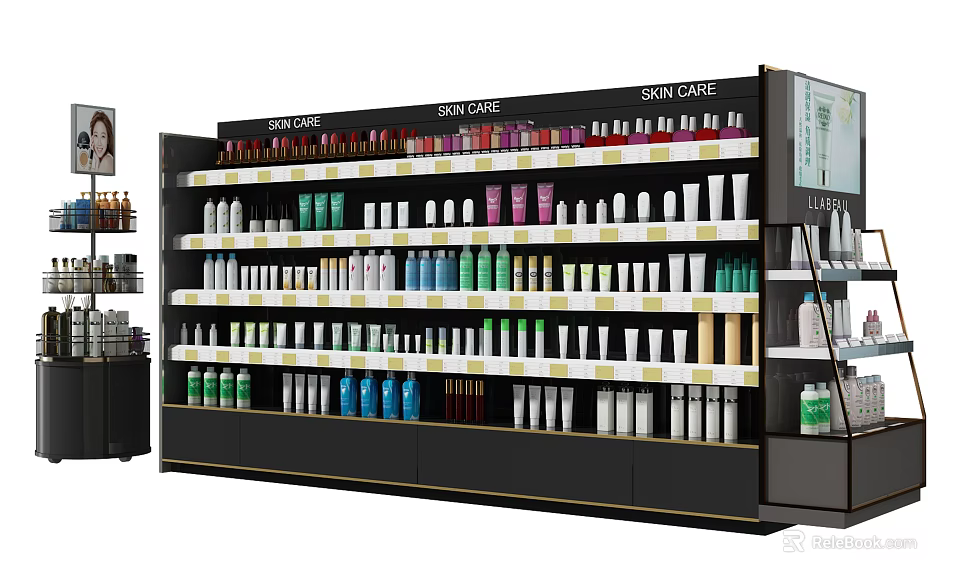 Modern Showcase Shelving Filled With Various Colorful Products And Multiple Layers 3d model 