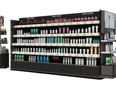 Modern Showcase Shelving Filled With Various Colorful Products And Multiple Layers 3d model