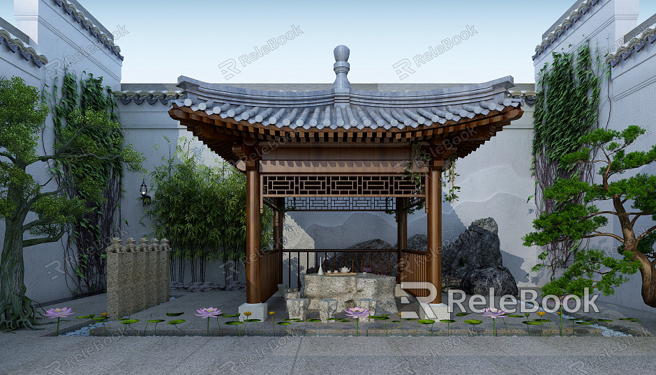 Chinese style courtyard landscape pavilion model