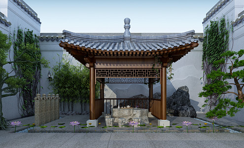 Chinese style courtyard landscape pavilion 3d model