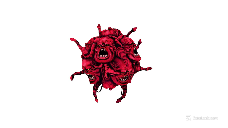 Red Monster Illustration With Multiple Faces And Fierce Tentacles Design 3d model