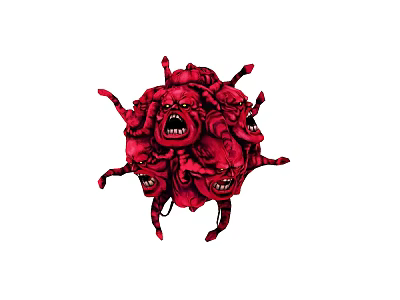 Red Monster Illustration With Multiple Faces And Fierce Tentacles Design 3d model