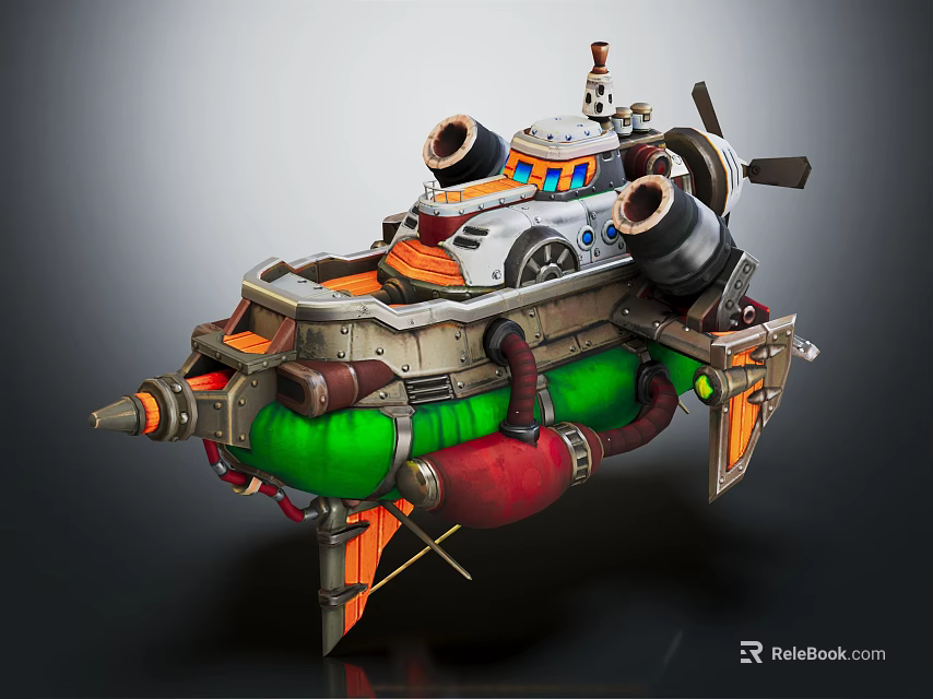 Smart Machine Design With Propellers Metallic Pipes Green Red Sections And Cockpit 3d model 