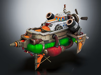 Smart Machine Design With Propellers Metallic Pipes Green Red Sections And Cockpit 3d model