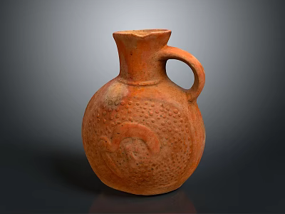 Handmade Terracotta Jug With Orange Red Color Textured Surface And Carved Patterns 3d model