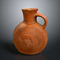 Handmade Terracotta Jug With Orange Red Color Textured Surface And Carved Patterns