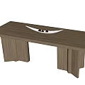 Modern Light Wood Dining Table With Unique Geometric Legs And Decorative Tray Holding Round Objects 3d model