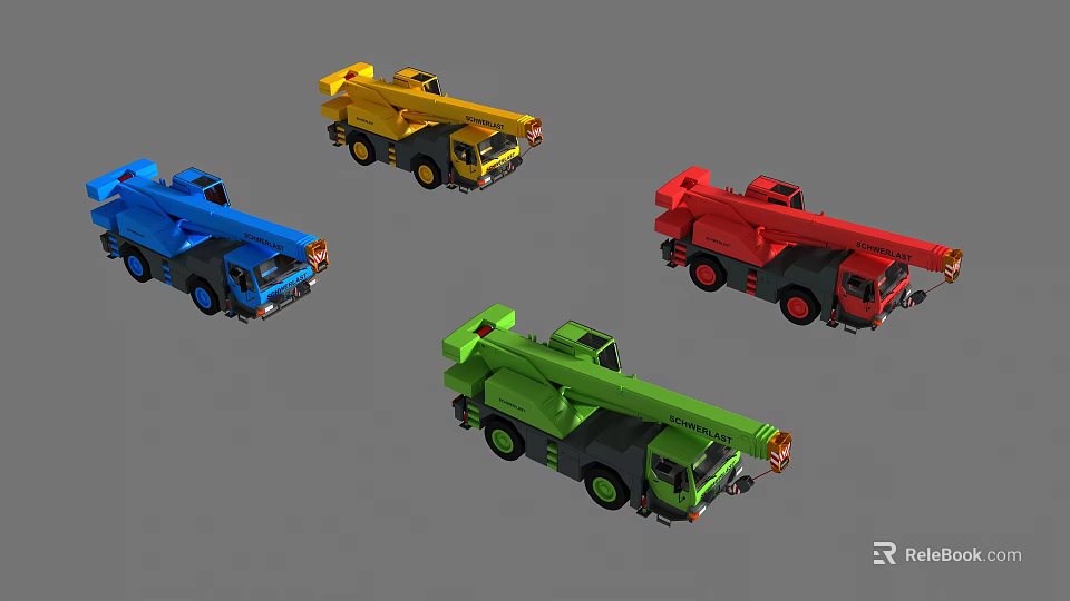 Colorful Industrial Cranes Including Yellow Blue Red And Green Models 3d model 