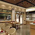 Traditional Sheng Jian Bao Restaurant Interior With Wooden Counter Tables And Menu Boards
