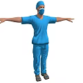 Man in Blue Scrubs Wearing Mask and Cap With Arms Outstretched