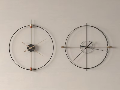 Modern Minimalist Wall Clocks with Circular Metal Frame and Stylish Pointers Design 3d model