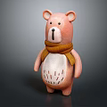 Pink Stuffed Bear Toy With Yellow Scarf White Belly And Dotted Details On Gray Background