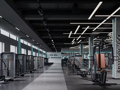Modern Gym Interior With Spacious Layout And Various Workout Training Equipment 3d model