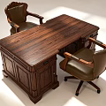 Vintage Wooden Office Desk With Leather Swivel Chairs And Storage Drawers