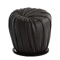 Black Leather Round Stool With Pleated Design And Modern Style 3d model