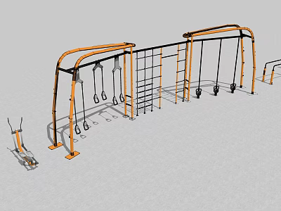 Outdoor Multifunctional Sports Equipment with Swings Climbing Frame and Hanging Bars for Kids Public Playground 3d model