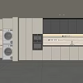 Modern Kitchen Sideboard Design With Gray Cabinets Black Upper Units And Oven Appliances 3d model