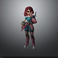 Anime Style Woman With Pink Hair Blue Top And Pink Jacket Holding Weapon In Boots